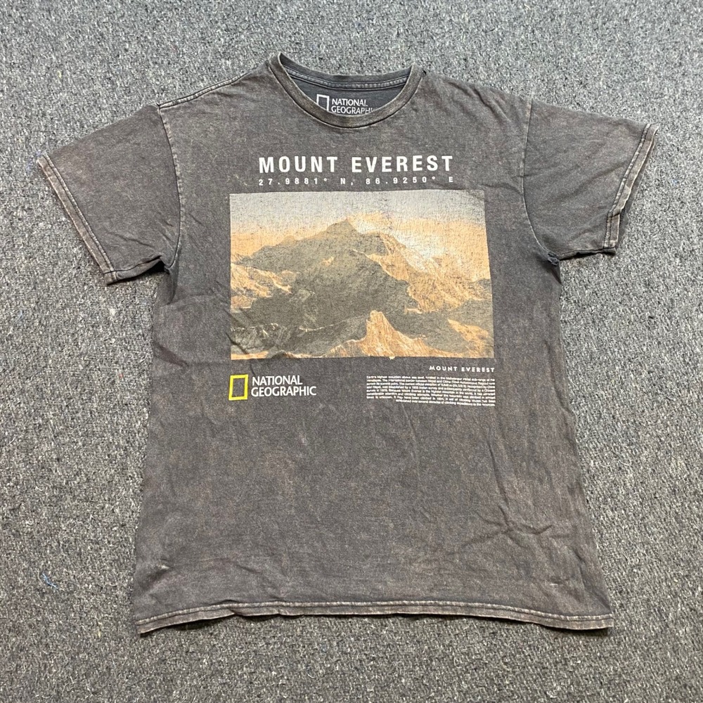 National Geographic Mount Everest Shirt Sz S Men Gray Gorpcore Acid Wash Graphic